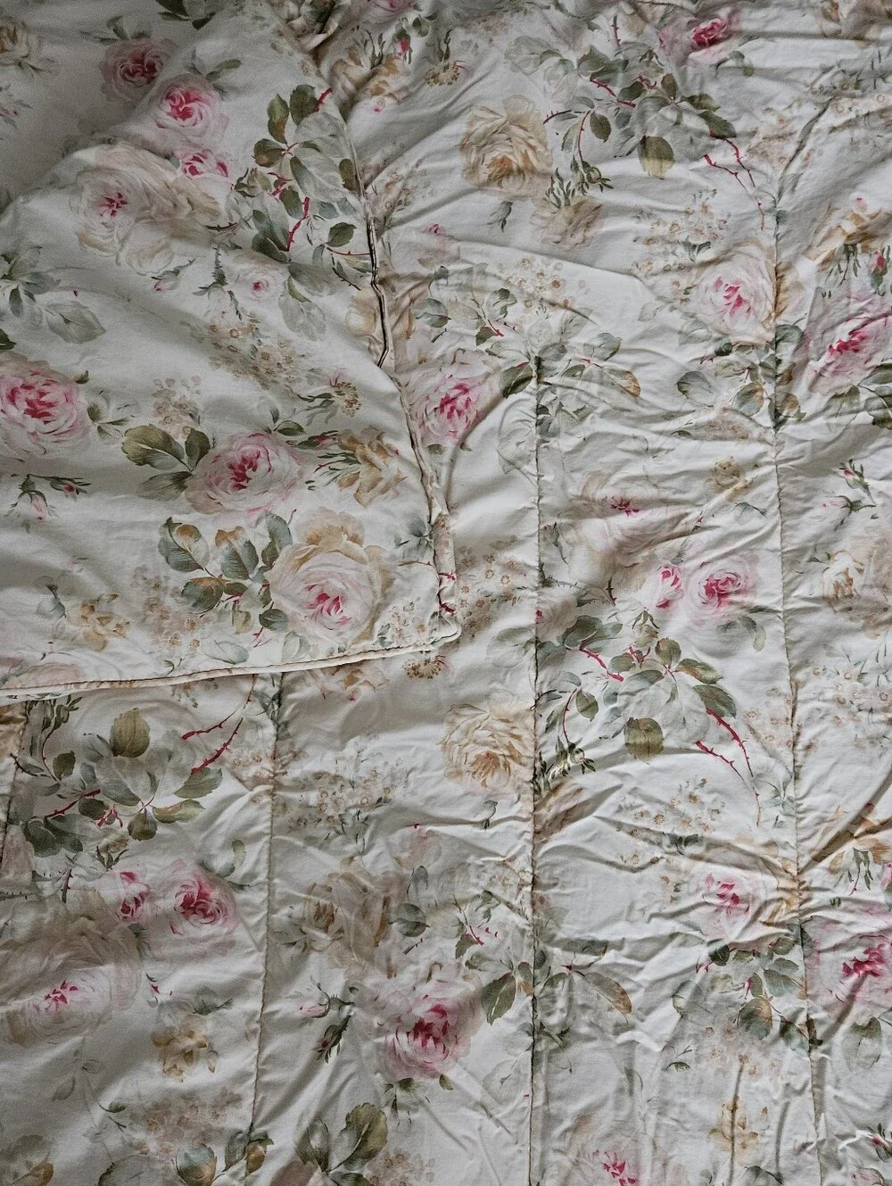 VTG Ralph Lauren Woodstock Garden Roses FULL/QUEEN Comforter Pink Cream Italy